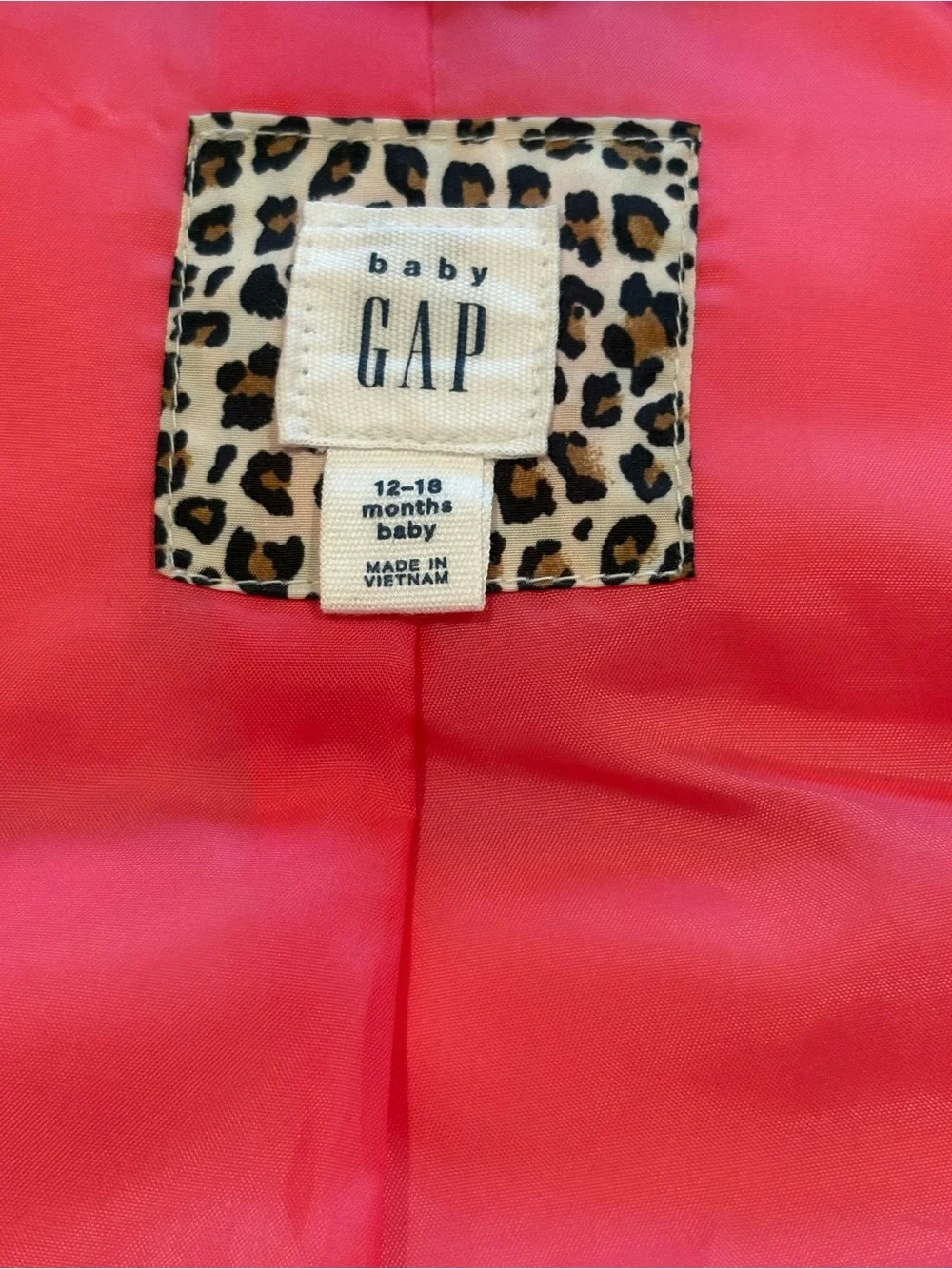 GAP Kids Leopard Print Puffer Vest with Hot Pink Details 12-18 Months